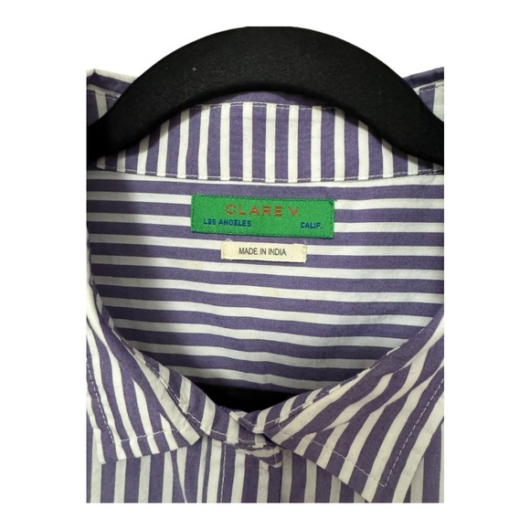 CLARE V. | $245 Phoebe Blouse in Dark Lilac/Ivory Stripe, Size XXL - Picture 7 of 10